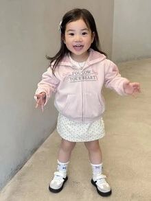 DAZY 女宝宝蝴蝶结刺绣连帽卫衣，休闲韩版长袖套头衫，秋冬 - 藕粉色 - 查看 6