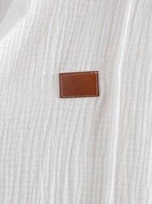 Manfinity Homme 男士纯色开领短袖休闲纹理面料衬衫，夏季 - 白色 - 查看 4