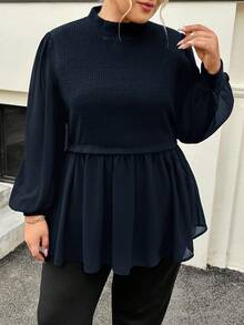 SHEIN Clasi Áo sơ mi cổ dài tay màu đen cỡ lớn dành cho nữ, Quần áo mùa thu - Màu xanh hải quân - Xem 3