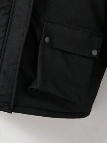 Tween Girl Long Hooded Padded Coat With Fur Collar And Large Pockets, Suitable For Casual Daily Wear, Commuting And School Fall Winter - Black - View 6