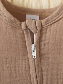 3pcs Newborn Baby Boy Long Sleeve Footed Romper & Blanket Set, Cute Bear Pattern, Woven Fabric Home Outfit Fall Winter - Multicolor - View 4