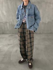 FRIFUL 女式休闲宽松落肩长袖单排扣牛仔夹克，秋季 - 藍色 - 查看 2