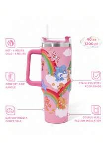 SHEIN X Care Bears 40oz Tumbler With Handle, Insulated Cup, Vacuum Insulated Water Bottle, Stainless Steel Travel Mug, Car Mug - Pink - View 3