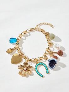 Maija Fashionable European & American Exaggerated Chunky Metal Bracelet, Gold Color, For Women