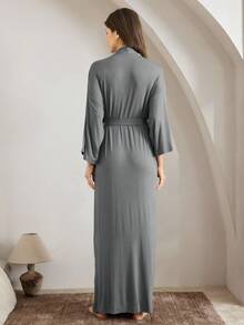 Ocili Leisure Comfortable & Smooth Minimalist Solid Color Bathrobe Holiday Season, Cozy Outfit, Fall & Winter - Grey - View 3