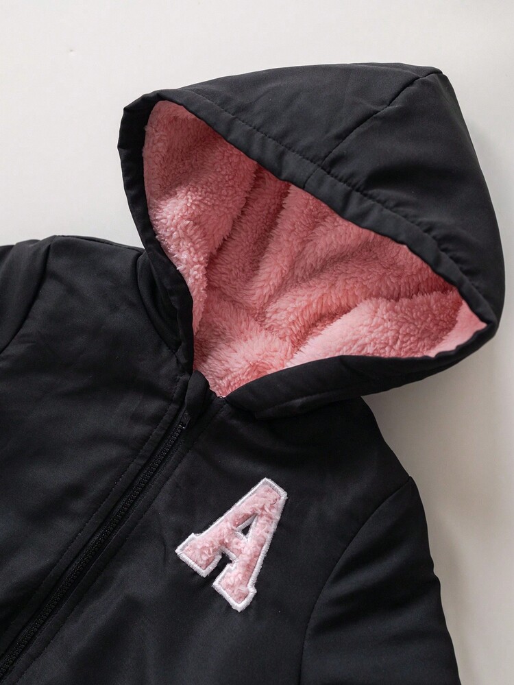 SHEIN 女婴可爱百搭黑色保暖连帽外套，秋冬季 - 黑色 - 查看 9