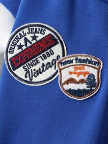 Casuvi Kids Young Boys Blue Letter Pattern Paneled Baseball Jacket,Autumn/Winter.2025 Back-To-School Season Kids College Outfits And Campus Sportswear - Blue - View 7