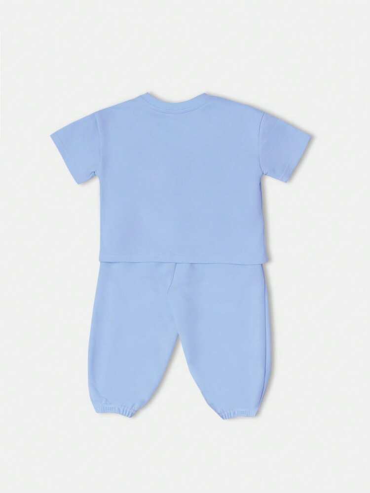 레터 프린트 스웨트셔츠와 매칭 조거 팬츠