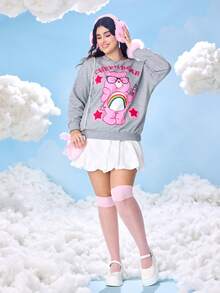 SHEIN X Care Bears 秋季大码休闲熊印花圆领落肩宽松卫衣 - 灰色 - 查看 6