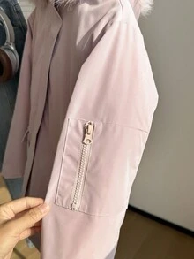 SHEIN 青少年女孩休闲百搭仿皮草连帽羊毛夹克 - 彩色 - 查看 6