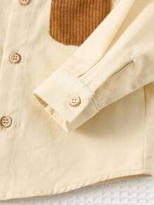 Cozy Pixies 男婴撞色口袋翻领长袖开衫和松紧腰裤套装，男婴灯芯绒裤，男婴灯芯绒套装，男婴秋季服装，棕色男婴服装，男婴亚麻衬衫（冬季款） - 彩色 - 查看 6