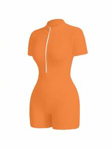 Core Rhythm Combinaison de sport à demi-zip à manches courtes de couleur unie pour femmes, été