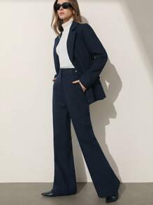 Aveloria Modichic Women's Suit Set: Jacket And Pants, New Arrival For Autumn Fall Cloth For Women - Navy Blue - View 6