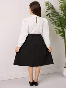 SHEIN 女童蝴蝶结装饰长袖衬衫和迷你裙两件套 - 黑與白 - 查看 3