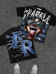 SHEIN 青少年男孩休闲简约短袖圆领 T 恤，适合夏季 - 彩色 - 查看 2