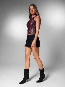 SHUZIA Women's Sexy Point Toe Stiletto Heel Faux Suede Mid-Calf Slouchy Boots - Black - View 4