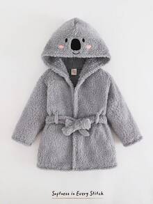 Cozy Pixies Bata de baño con capucha de forro polar con estampado de koala de dibujos animados de manga larga y con cordón para bebé niño, bata de baño gruesa para bebé niño, bata de bebé, bata para recién nacido, bata con koala, bata con capucha, otoño e invierno