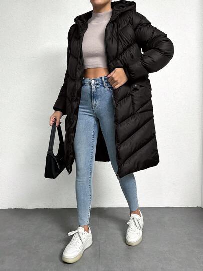 EURMUSE Women's Hooded Drawstring Padded Jacket