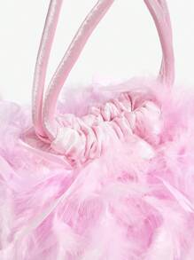 SHEIN BAE Geantă de seară tip plutitoare pentru femei, cu pene artificiale, neagră, geantă de lux pentru petrecere și club