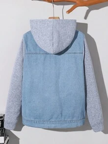 SHEIN Mirajuku Casual Fashion Simple Patchwork Denim Hoodie Jacket For Tween Boys, Loose Fit, Comfortable, Versatile, Suitable For Autumn, Spring, Winter, Daily Wear, Commuting, Outdoor, School, Streetwear, Party, Photography Fall - Multicolor - View 2