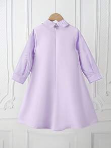 1pc Young Girl's Sweet Plaid Patchwork Long Sleeve Shirt Dress, With Hidden Zipper Design At Back, Comfortable & Cute Dress Suitable For Family Gathering, Outing, School And Other Occasions Bow Decoration, Back To School - Multicolor - View 2