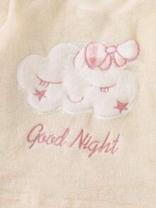 SHEIN Playful Pals 2pcs Baby Girls' Pink Plaid & Apricot Top Set, Cute Cloud Embroidery Pattern Flannel Comfortable Pajamas, Winter Fall