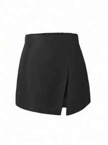 Chiquease Falda-pantalón De Color Sólido Con Abertura - Negro - Ver 3