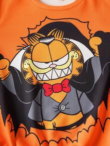 GARFIELD | SHEIN 青少年男孩可爱卡通万圣节图案圆领长袖针织宽松运动衫和裤子套装 - 彩色 - 查看 5