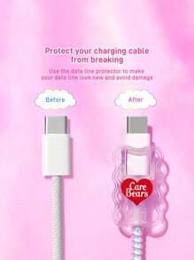 SHEIN X Care Bears Data Cable Protective Cover, Compatible With IPhone Charger, Bear Printing Pattern, 3 Pieces Set Protector, Charger Protector (Excluding Data Cable) - Clear - View 5