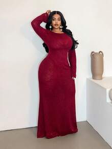 Maweii Robe moulante à manches longues minimaliste et sexy pour femmes grandes tailles