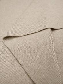 Elenzga Suéter elegante de talla grande con parches de malla y decoración de cuentas, con hombros descubiertos, adecuado para primavera y otoño - Caqui - Ver 3