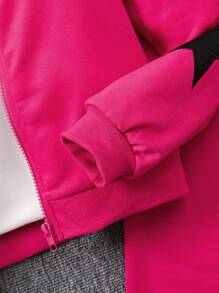 SHEIN 女童 Tween Girl 星星刺绣连帽运动服，适合秋冬季 - 玫紅色 - 查看 3