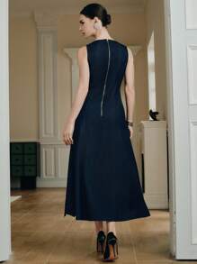 Anewsta 女士优雅玫瑰刺绣镂空无袖连衣裙，现代别致，秋季