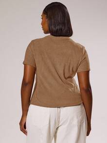 MUSERA 大码纽扣修身长袖上衣，春季优雅高贵度假可爱浪漫90年代Y2K节日风，春夏复活节 - 卡其色 - 查看 2