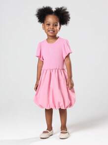 SUMWON 女童泡泡裙罗纹派对特殊场合正式节日生日公主裙泡泡袖松紧腰 - 淺粉色 - 查看 5