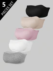 5pcs/Set Girls' Ribbed Minimalist Sweet Basic Crop Top Bralette Underwear Cute Tube Tops Ribbed Tube Top Fall Winter - Multicolor - View 7