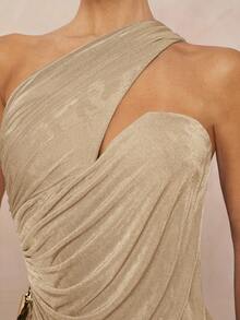Lumalex Metal Decor Asymmetrical Ruffle Drape Bodycon Mini Dress For Women,Dresses For Women Party Night Out Champagne Gold Summer - Khaki - View 8