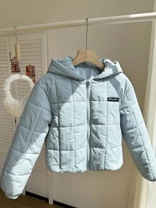 Tween Girls Casual All-Match Versatile Commuter Plaid Padded Collar Padded Coat, Autumn/Winter - Blue - View 4