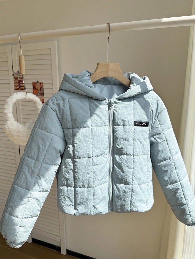 Tween Girls Casual All-Match Versatile Commuter Plaid Padded Collar Padded Coat, Autumn/Winter - Blue - View 4