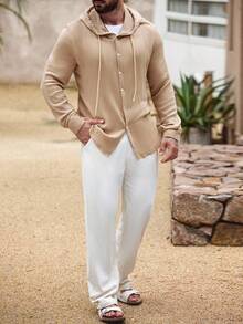 Manfinity Homme Men's Hooded Long Sleeve Shacket, For Fall - Camel - View 6