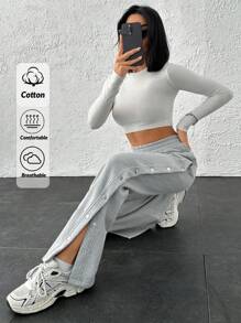 RueChic Cozy Chic Snap-Button Side Joggers - Heather Grey | Lounge In Style - Grey - View 1