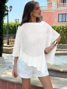 Aloruh Áo choàng cổ chữ V dệt kim Jacquard khoét lỗ thời trang mới, màu mơ đa năng, phong cách du lịch, nhẹ nhàng, mặc được nhiều lần - trắng - Xem 7