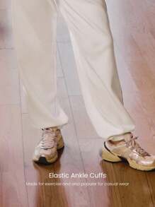 GLOWMODE SoftSerene 莫代尔丝滑透气防夹袖口宽松撞色侧条纹运动裤，配有侧拉链口袋，日常休闲装 - 白色 - 查看 4