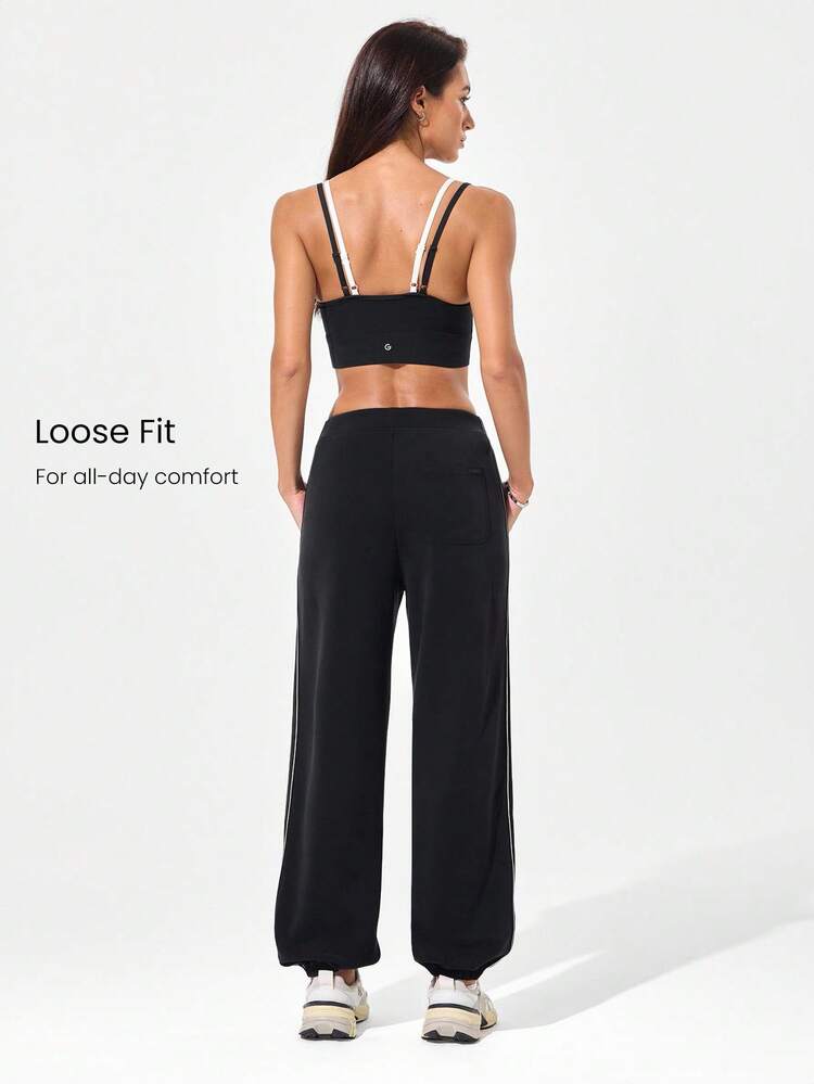 SoftCalm Modal Silky-Smooth Breathable Anti-Pinch Cuffs Loose Fit Contrast Side Stripe Sweatpants With Side Zipper Pockets Daily Casual Lounging Wear Fall Winter