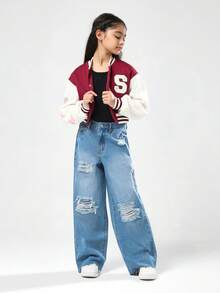 SUMWON Wide Leg Distressed Denim Pants Ripped Frayed Hems Loose Fit Y2K Fashion Street Style Festival Casual Everyday Wear Autumn Spring