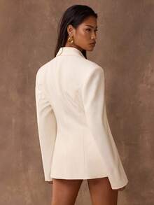 SHEIN BAE 女士优雅纯色腰部收紧西装外套，适合通勤 - 杏色 - 查看 2