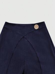 SHEIN LUNE 女士优雅通勤休闲连衣裙，欧美风格，畅销仿牛仔面料，重叠二合一设计，腰部夸张金属扣装饰，侧拉链方便穿着，春夏季休闲时尚设计，适合休闲聚会、日常通勤等场合，风格独特，性价比高 - 藏蓝色 - 查看 4