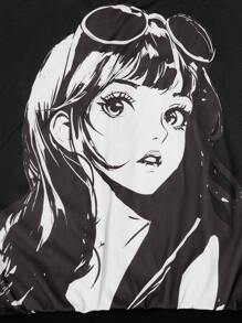 Teen Girl Street Punk Rock Girl Street Culture Oversized Anime Loose Zip-Up Sweatshirt - Black - View 13