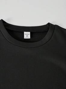 Sparklyn 2 件青少年女孩宽松休闲可爱设计撞色蝴蝶结袖上衣搭配宽松阔腿撞色条纹裤，适合日常、通勤、休闲、街头风格、姐妹聚会、秋冬 - 黑色 - 查看 5