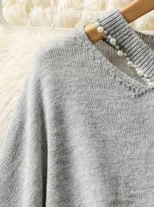 Modelyn Plus Size Solid Color Minimalist Long Sleeve Sweater, Everyday Wear Winter Fall Autumn - Grey - View 7